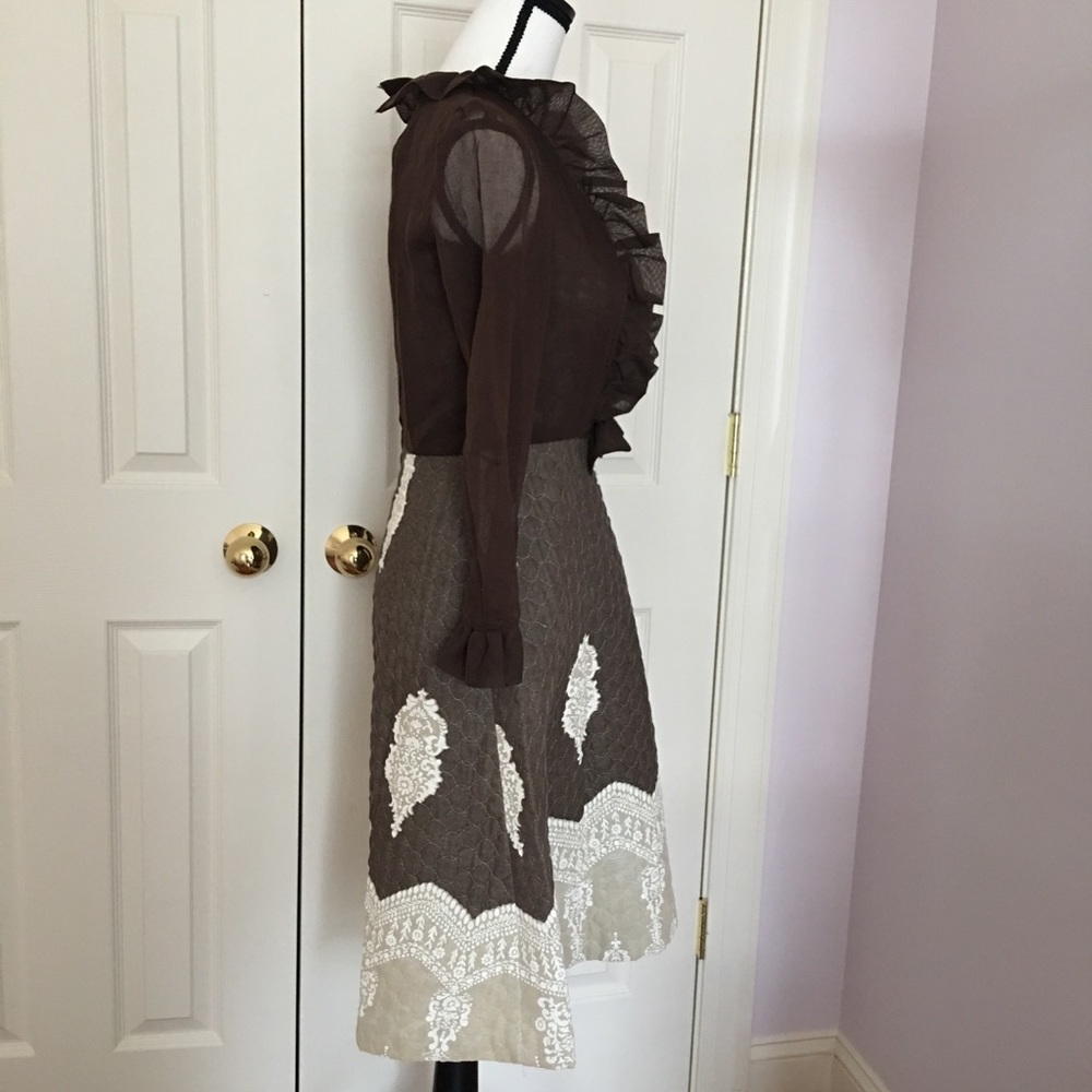Victorian vintage ruffle bow quilt brown dress - Picture 3 of 8